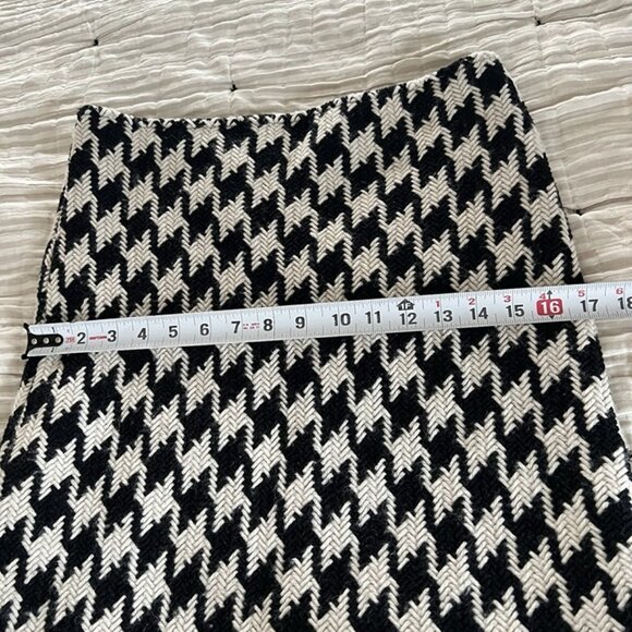 Cynthia Steffe Houndstooth Pencil Skirt Rabbit Fur Leather Hem Retro Sz 6 /8 - Picture 9 of 9